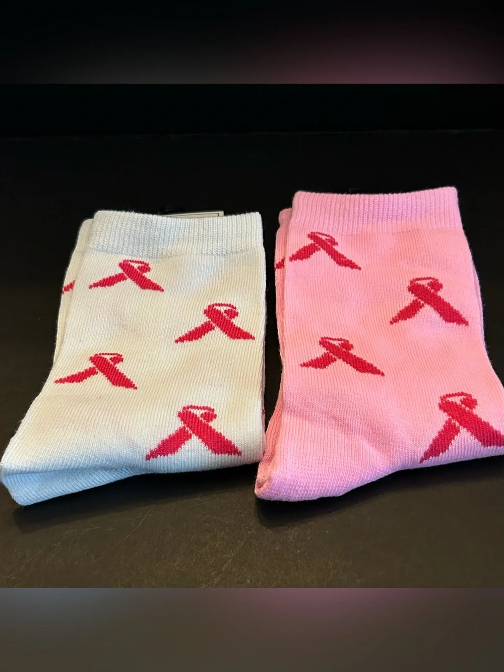 Breast Cancer Awareness Crew Socks - Pink & White Pairs - Set of Two - NWT